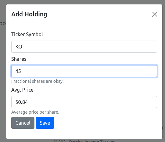 Passive income tracker portfolio add holding